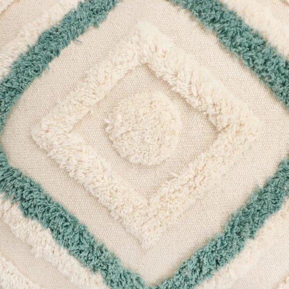 Tufted Cushion Cover concentric squares, dual color, tassles, blue, 16x16 - Picture 4 of 6